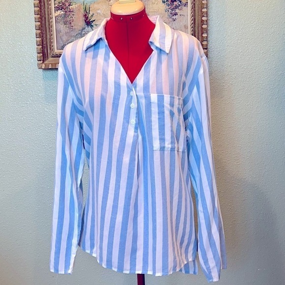 Floryday blue and white striped cotton tunic top in size 2X - Picture 1 of 5